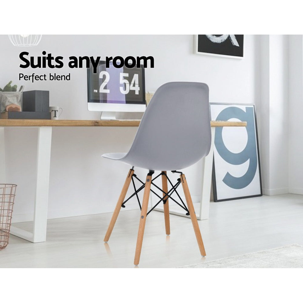 Artiss 4x Retro Replica Eames Dining DSW Chairs Kitchen Cafe Beech Wood Legs Grey