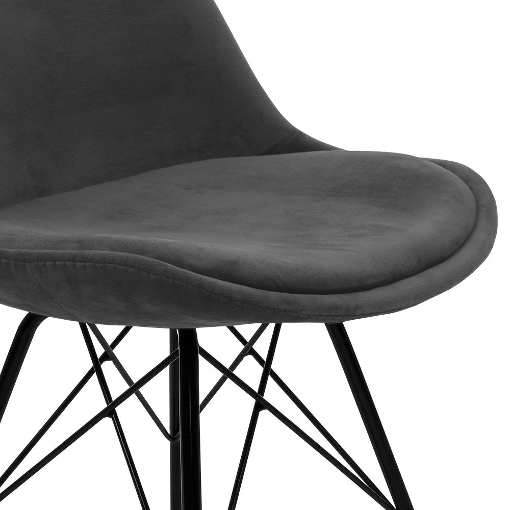 2x Artiss Dining Chairs Eames Chair DSW Cafe Kitchen Velvet Fabric Padded Iron Legs Grey