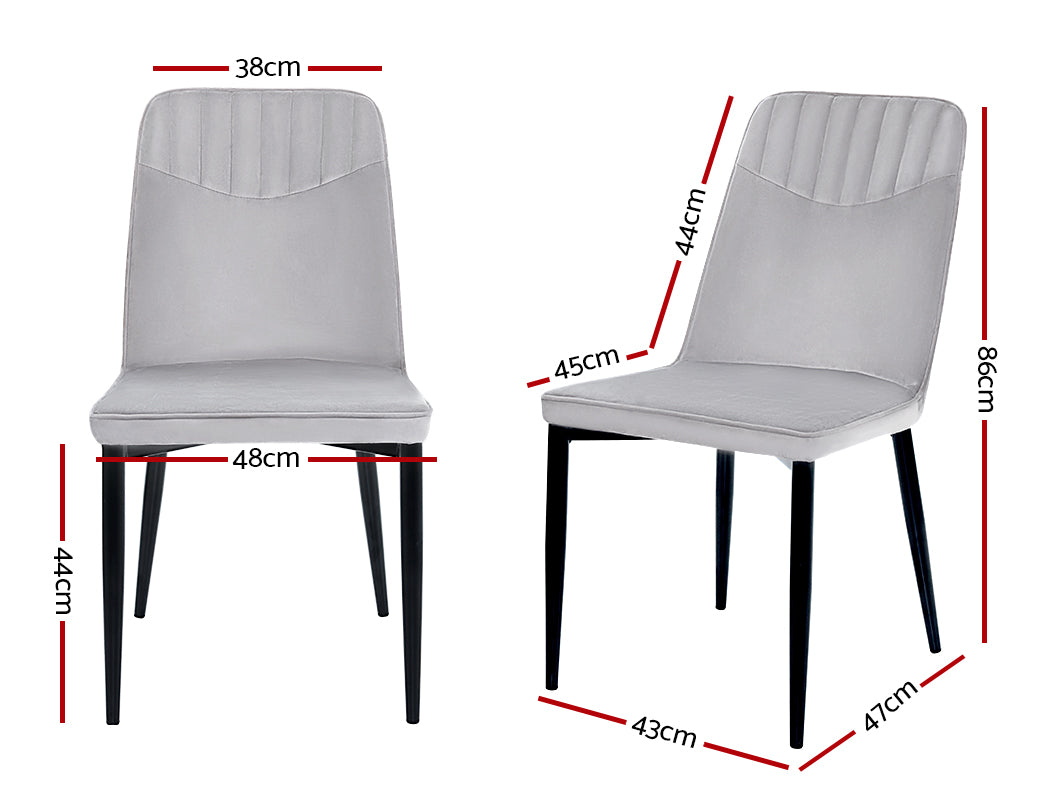 Artiss 2x Dining Chairs Retro Chair Replica New metal Legs High Back Velvet Grey