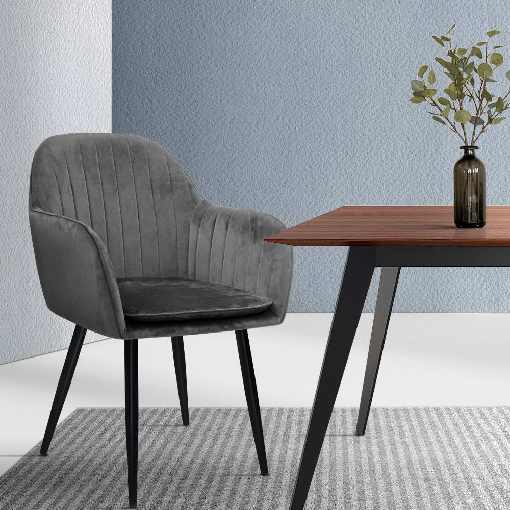 Artiss Set of 2 Dining Chairs Retro Chair Metal Legs Replica Armchair Velvet Grey