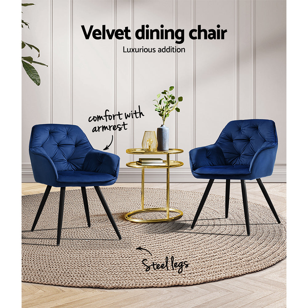 Artiss Set of 2 Calivia Dining Chairs Kitchen Chairs Upholstered Velvet Blue