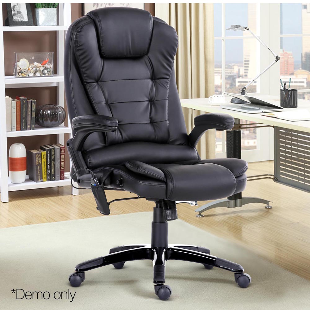 8 Point PU Leather Reclining Massage Chair - Black