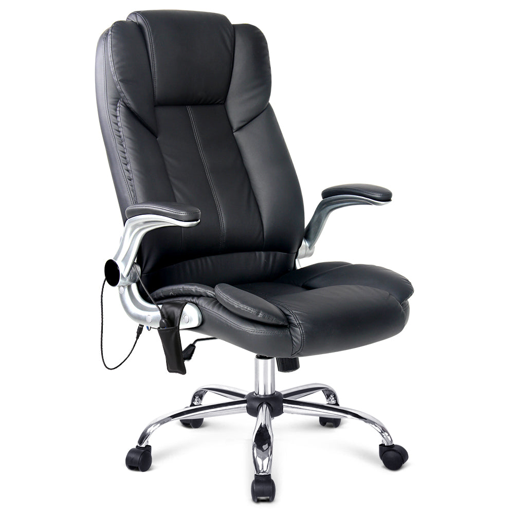 8 Point PU Leather Massage Chair - Black