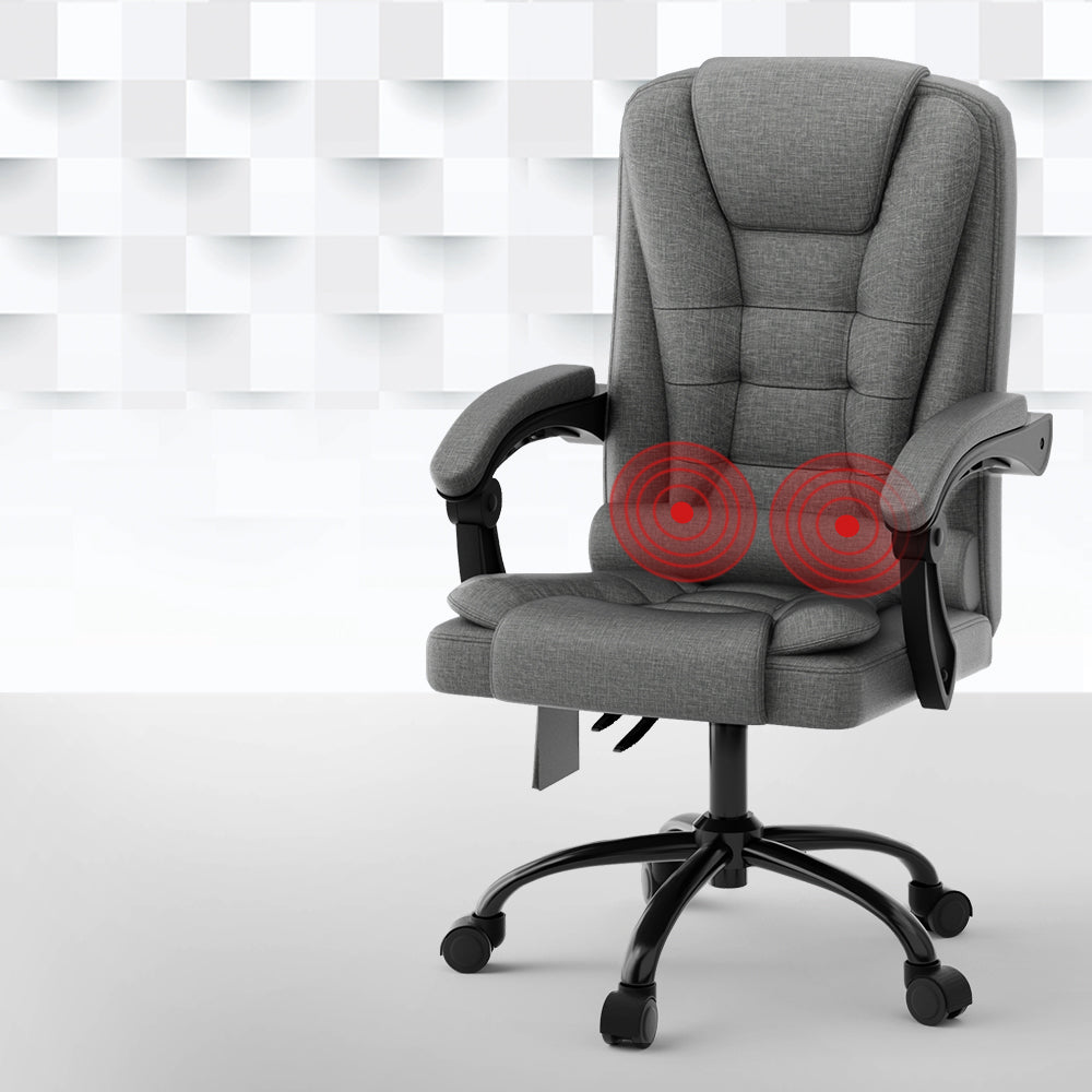 Artiss Massage Office Chair Executive Computer Chairs Fabric Recline Grey