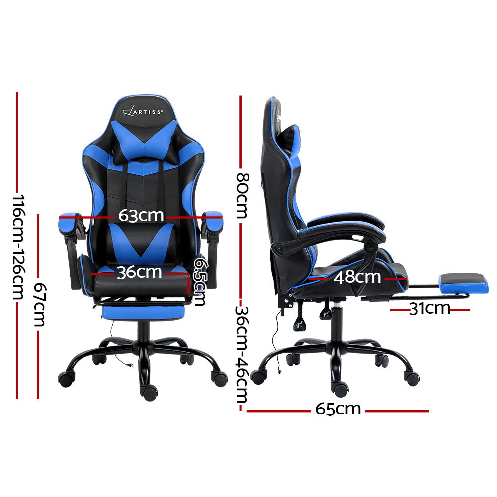 Artiss Massage Gaming Chair 2 Point PU Leather Blue