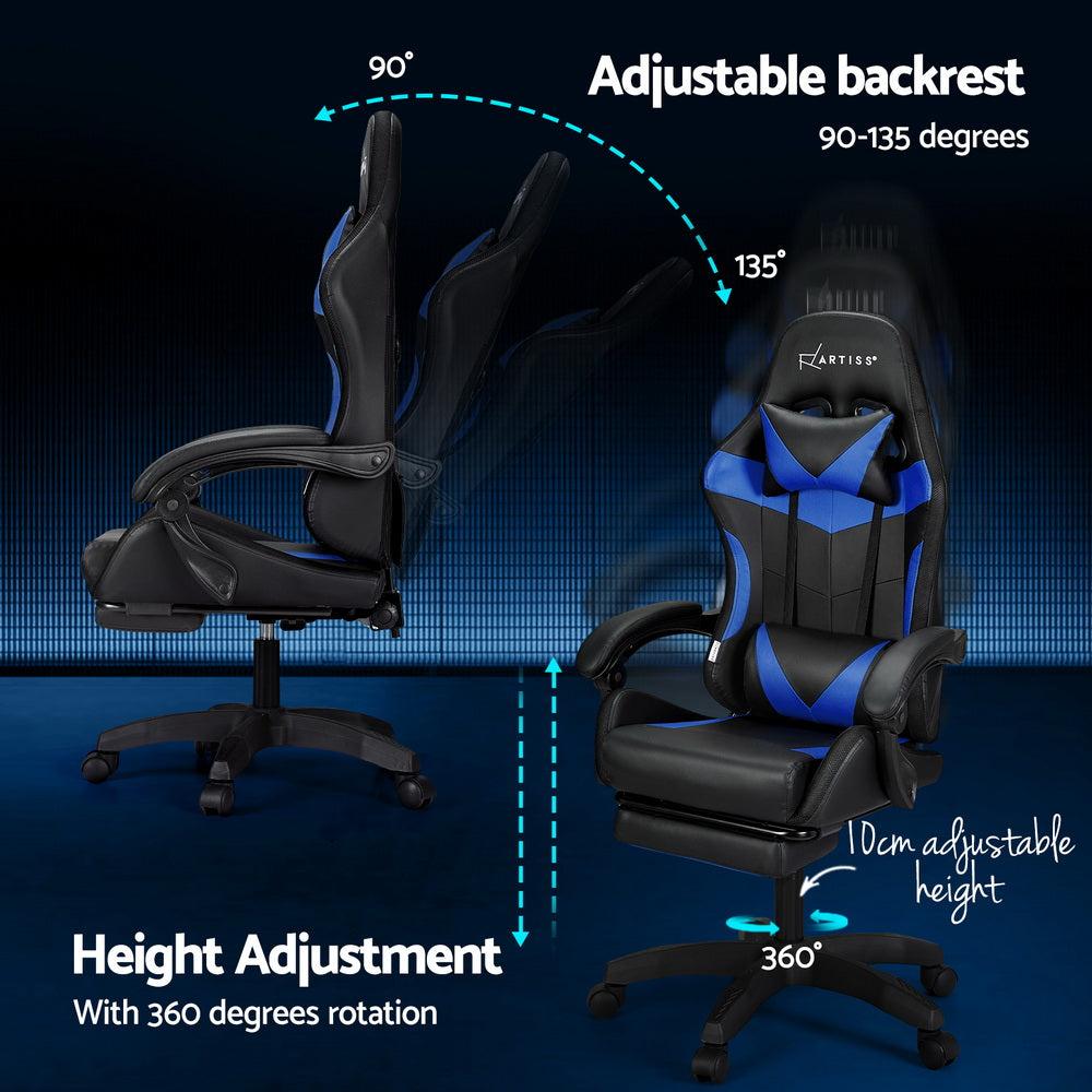 Artiss 6 Point Massage Gaming Office Chair 7 LED Footrest Blue