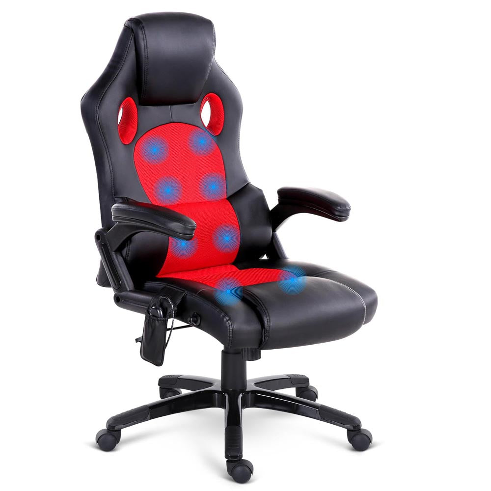 8 Point PU Leather Reclining Heated Massage Chair - Red