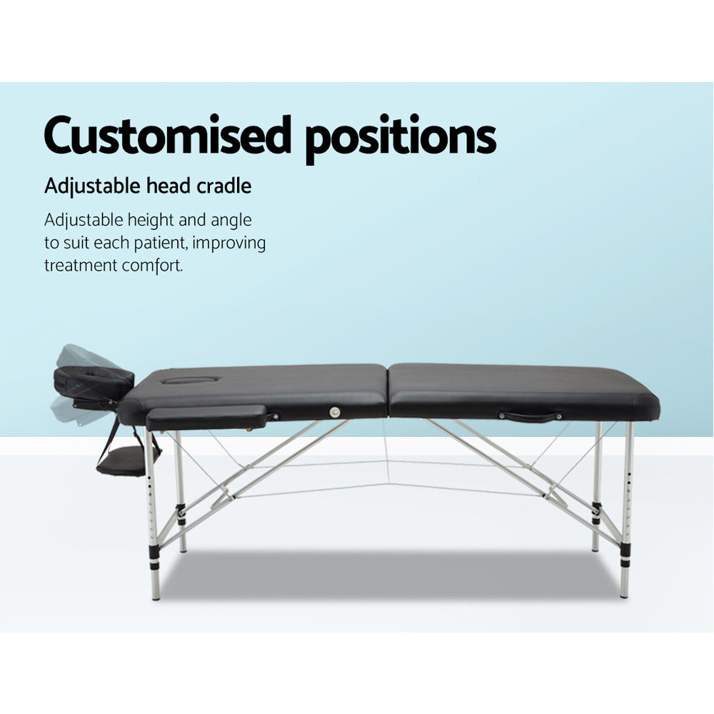 Zenses 2 Fold Portable Aluminium Massage Table Massage Bed Beauty Therapy Black 55cm