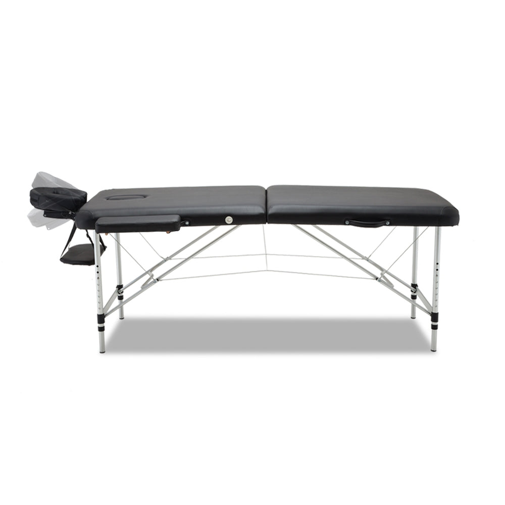 Zenses 70cm Wide Portable Aluminium Massage Table Two Fold Treatment Beauty Therapy Black