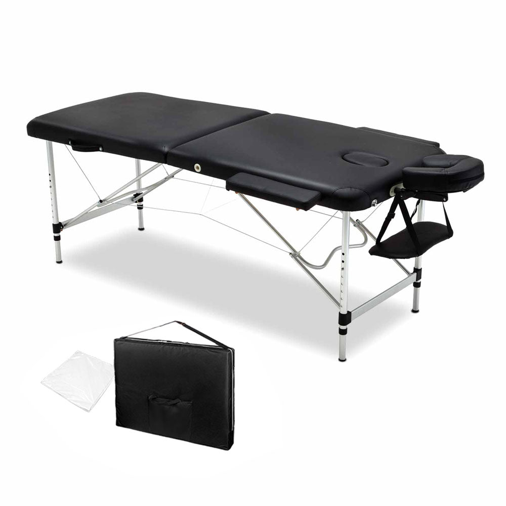 Livemor 2 Fold Portable Aluminium Massage Table - Black