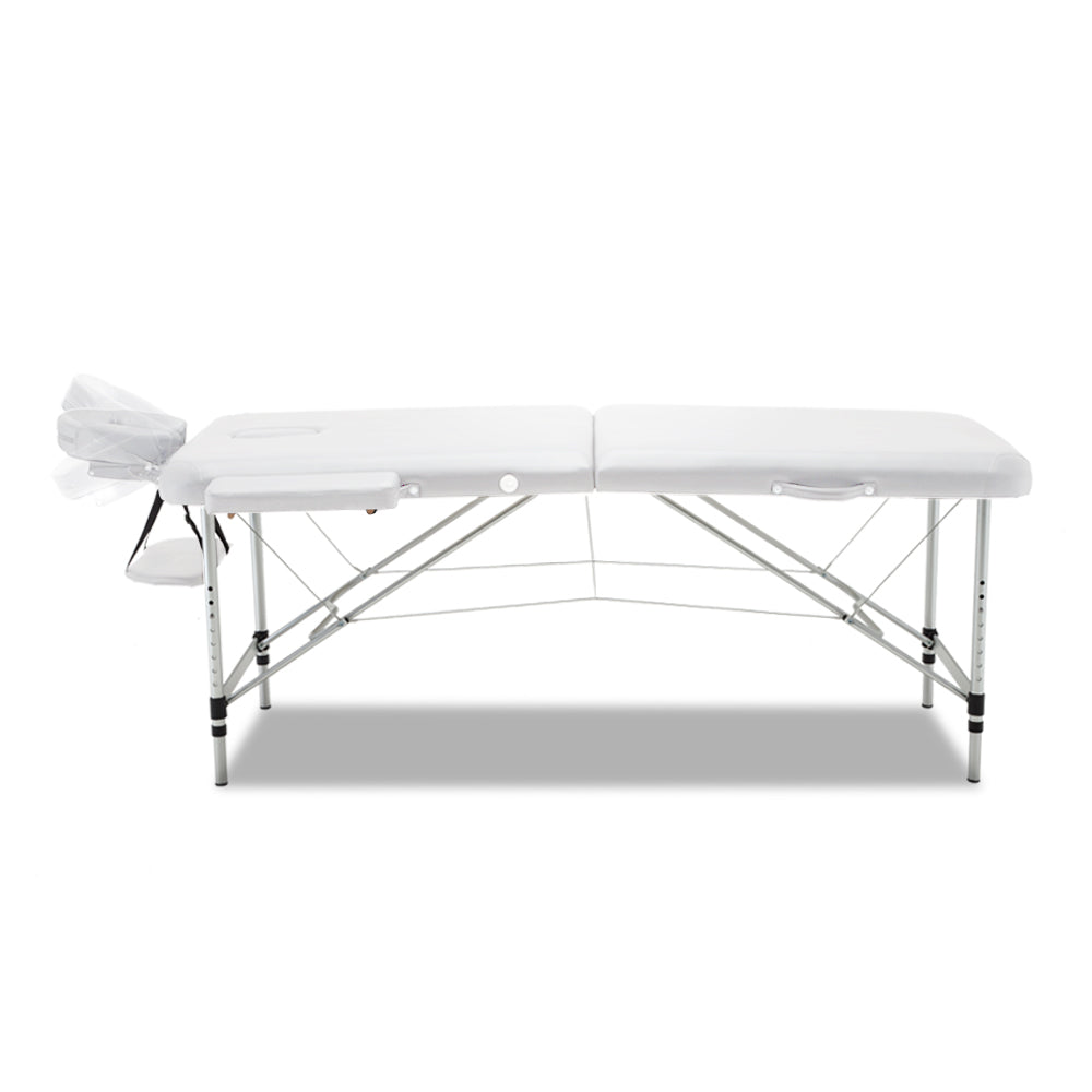 Zenses Massage Table 75cm 2 Fold Aluminium Massage Bed Portable Beauty Therapy White