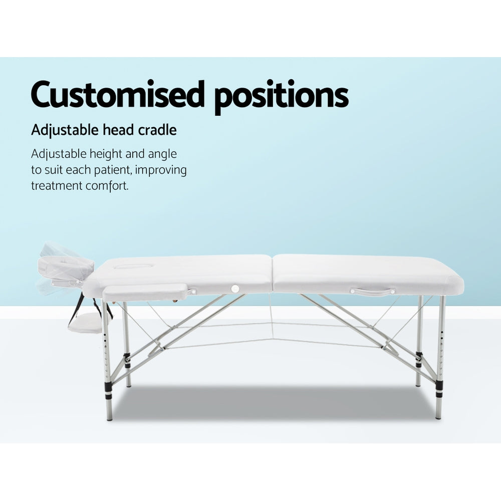 Zenses 75cm Wide Portable Aluminium Massage Table Two Fold Treatment Beauty Therapy White