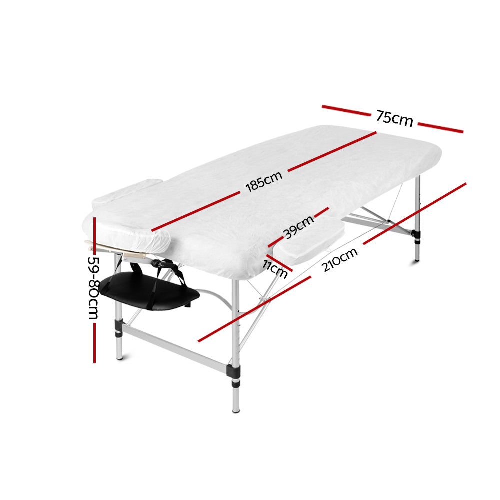 Zenses Massage Table 75cm 3 Fold Aluminium Beauty Bed Portable Therapy Black