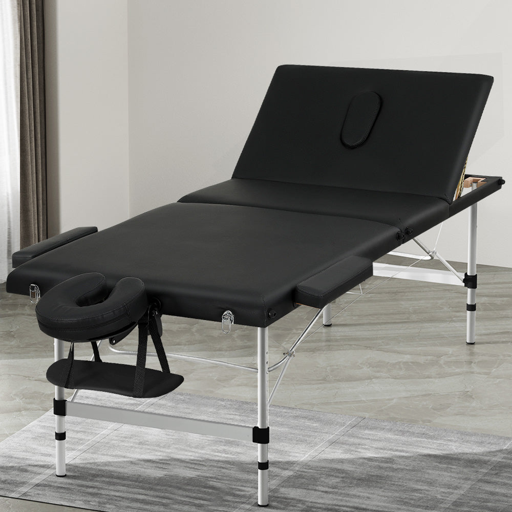 Zenses Massage Table 85CM Width 3 Fold Portable Aluminium Therapy Beauty Bed