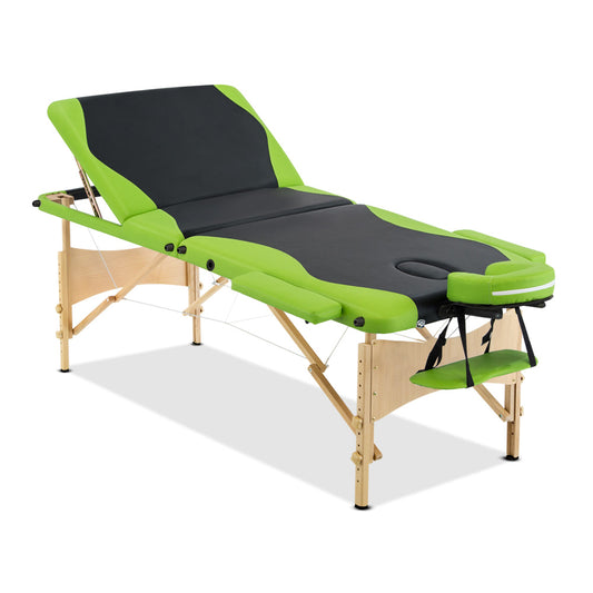 Livemor 3 Fold Portable Wood Massage Table - Black & Lime