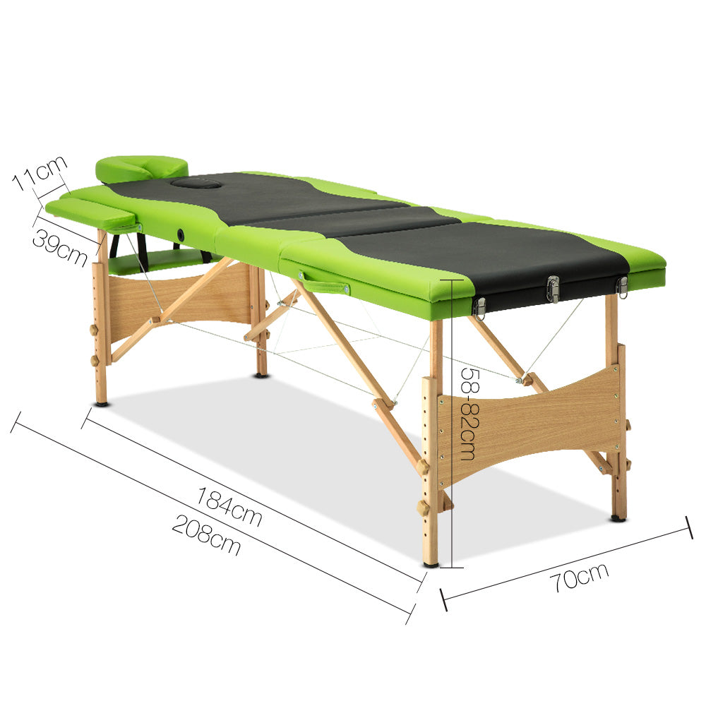 Zenses 3 Fold Portable Wood Massage Table - Black & Lime