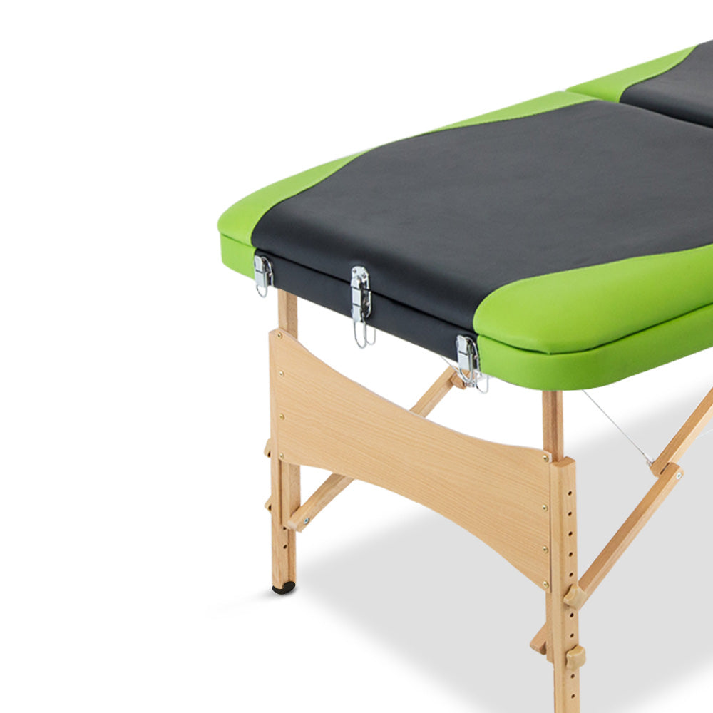 Zenses 3 Fold Portable Wood Massage Table - Black & Lime