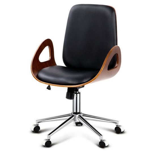 Artiss Wooden & PU Leather Office Desk Chair - Black