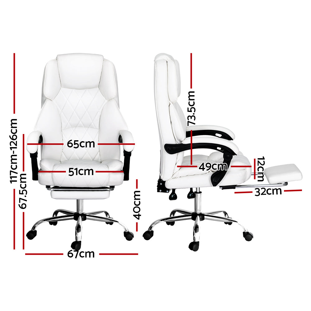 Artiss Executive Office Chair Leather Footrest White