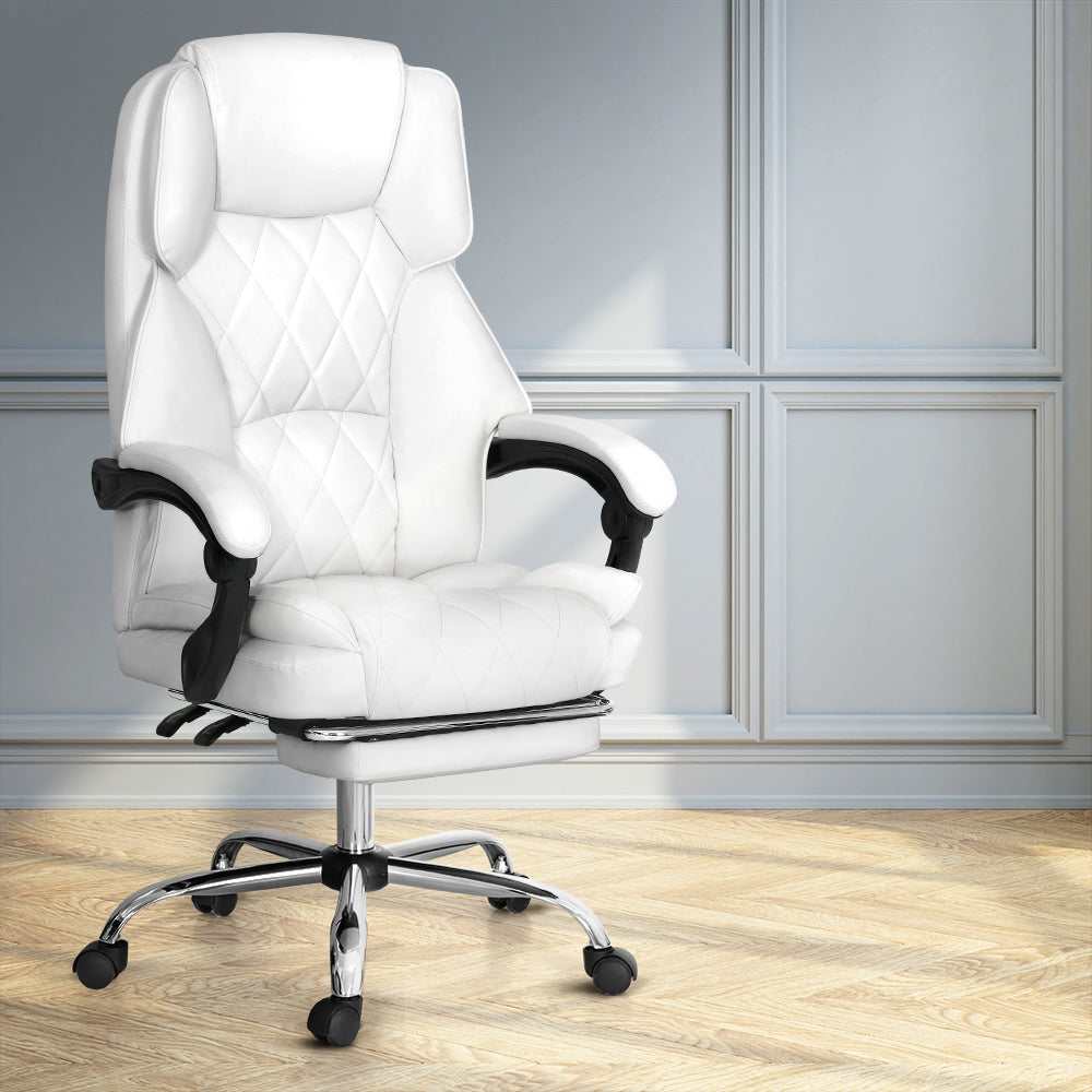 Artiss Executive Office Chair Leather Footrest White