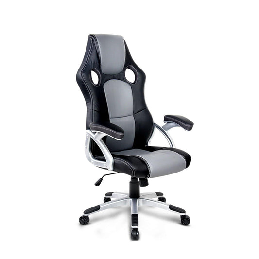PU Leather Racing Style Office Desk Chair - Black & Grey