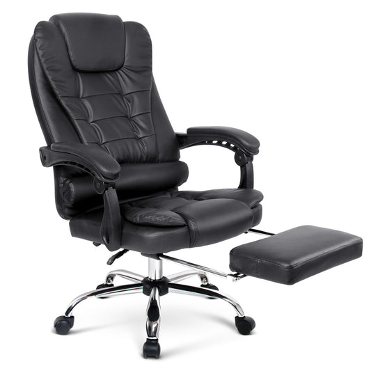 PU Leather Reclining Chair with Footrest - Black