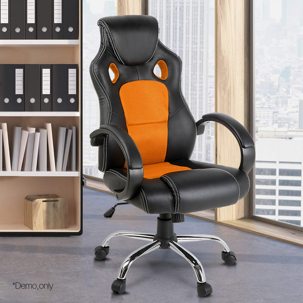 Racing Style PU Leather Office Desk Chair - Orange