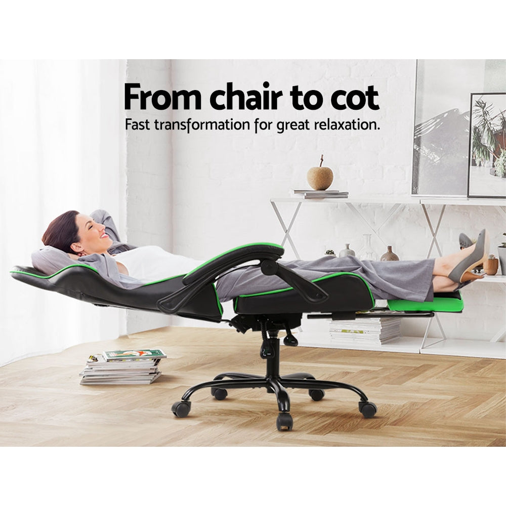 Artiss Office Chair Gaming Chair Computer Chairs Recliner PU Leather Seat Armrest Footrest Black Green