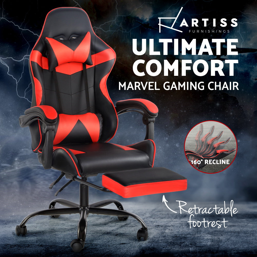 Artiss Gaming Office Chairs Computer Seating Racing Recliner Footrest Black Red