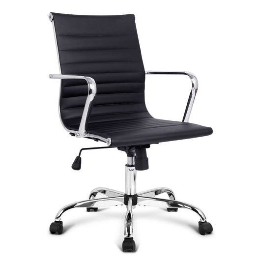 Artiss Eames Replica Office Chair Computer Seating PU Leather Mid Back Black