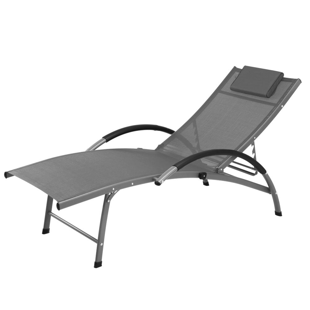 Gardeon Outdoor Sun Lounge Beach Chair Folding Recliner Garden Patio Furniture Grey