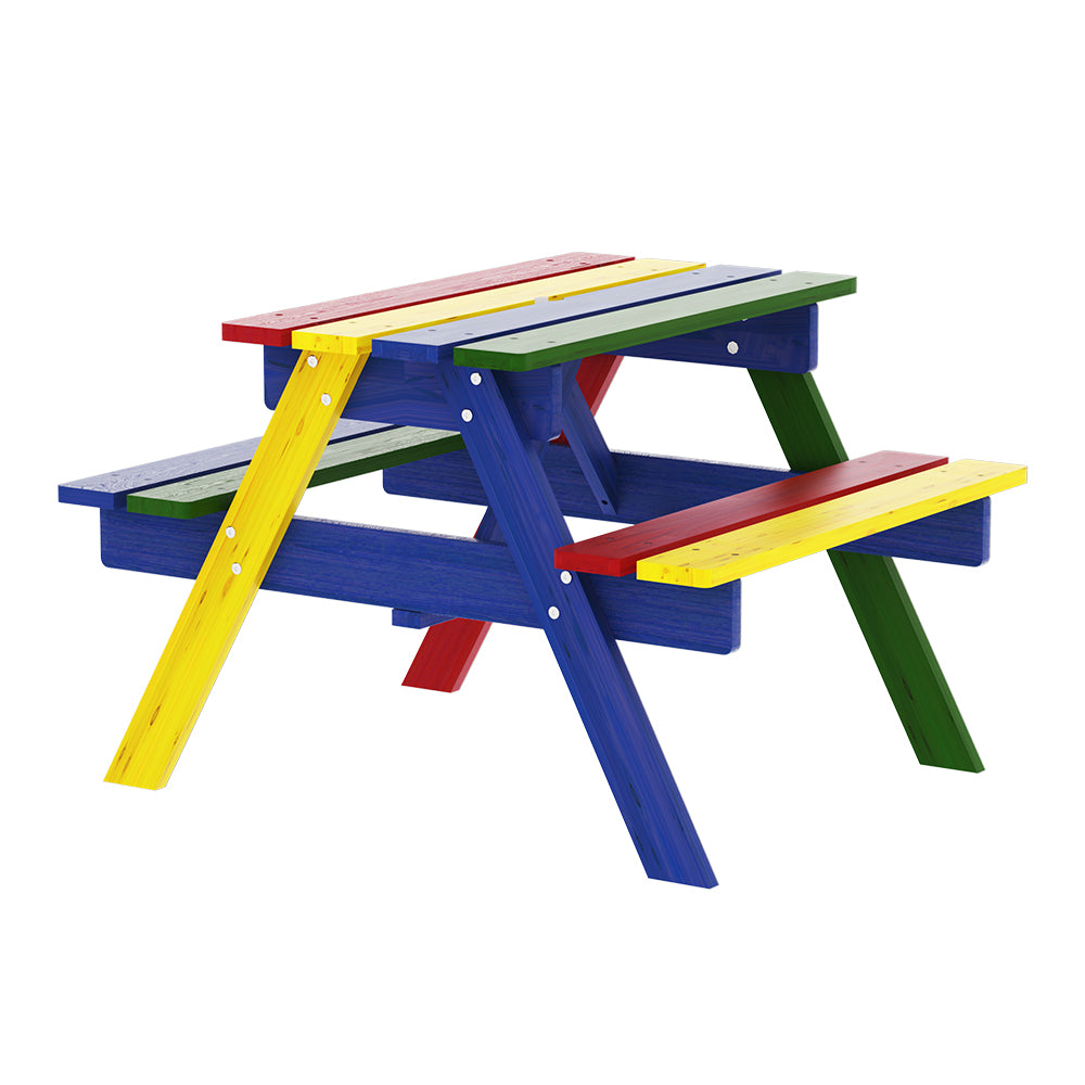 Keezi Kids Outdoor Table and Chairs Picnic Bench Seat Umbrella Colourful Wooden