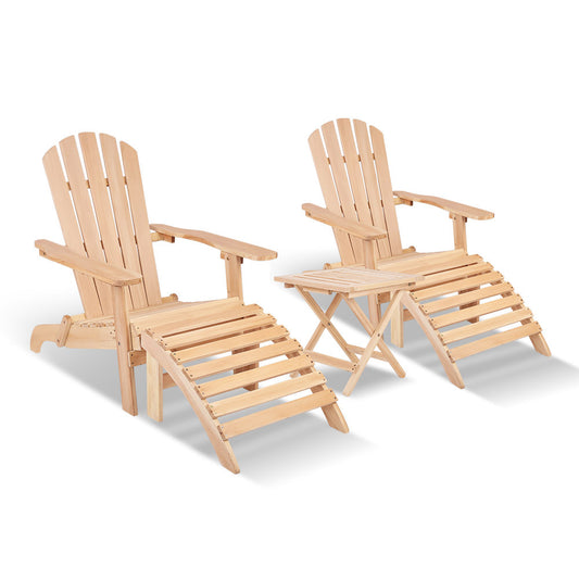 Gardeon 5 Piece Wooden Adirondack Beach Table and Chair Set - Natural Wood