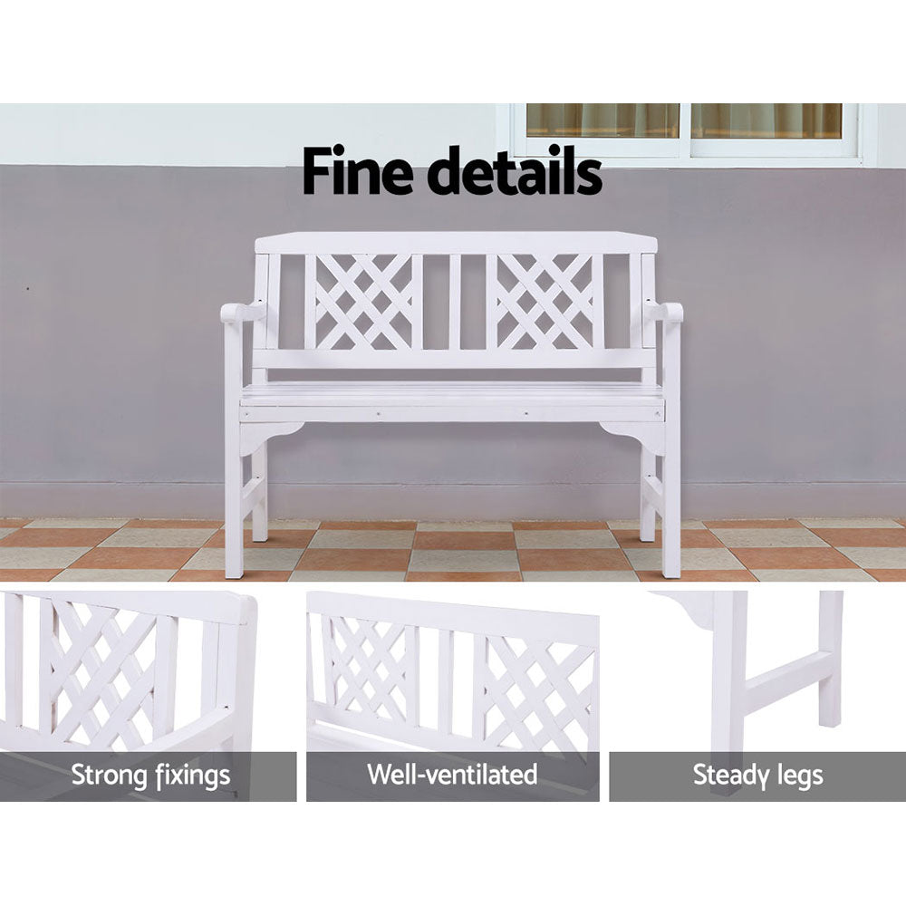 Gardeon Wooden Garden Bench 2 Seat Patio Furniture Timber Outdoor Lounge Chair White