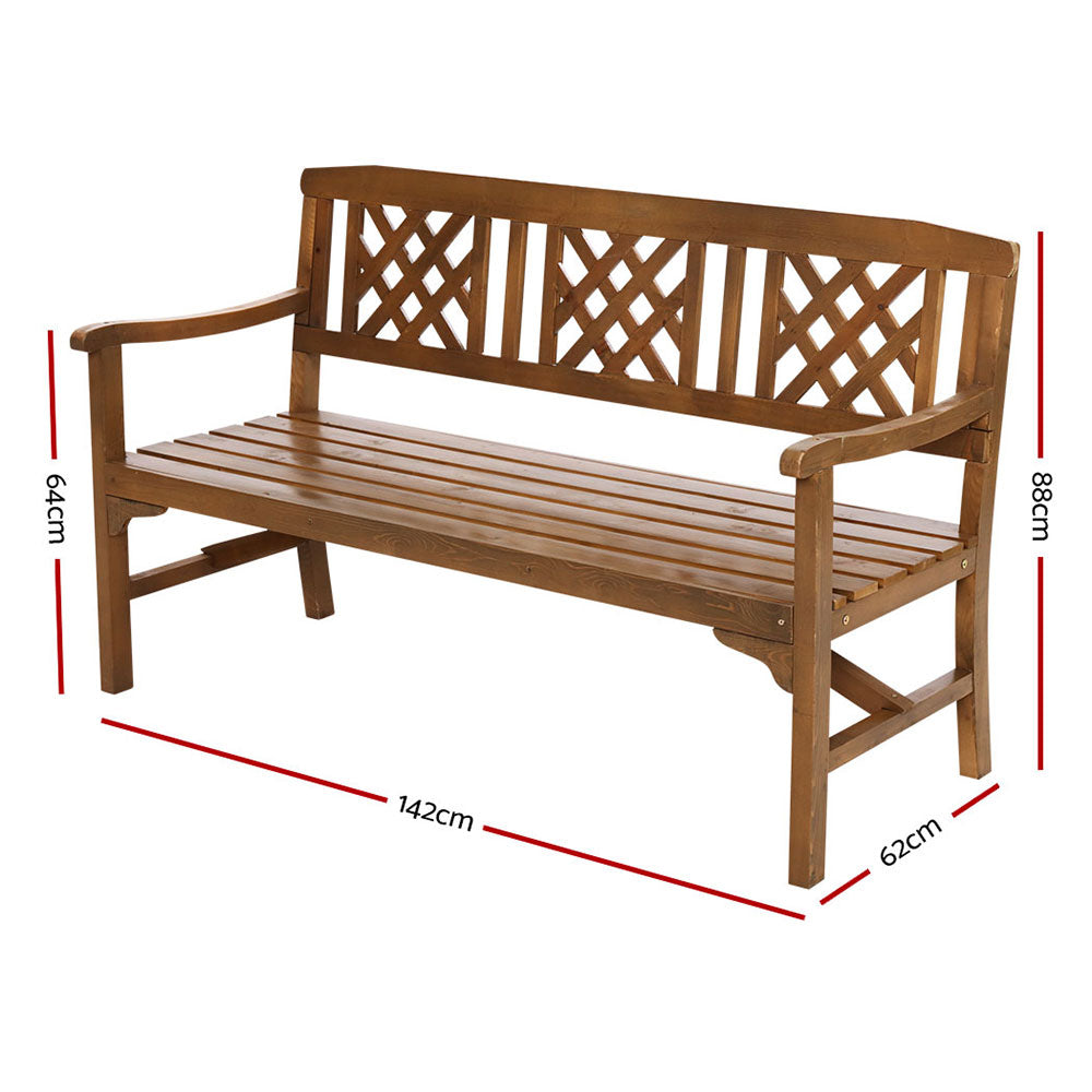 Gardeon Wooden Garden Bench 3 Seat Patio Furniture Timber Outdoor Lounge Chair Natural