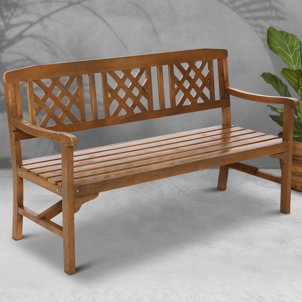 Gardeon Wooden Garden Bench 3 Seat Patio Furniture Timber Outdoor Lounge Chair Natural