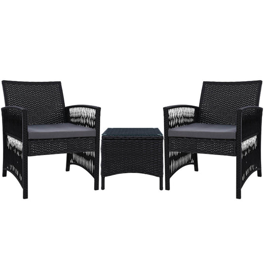 Gardeon Patio Furniture Outdoor Bistro Set Dining Chairs Setting 3 Piece Wicker