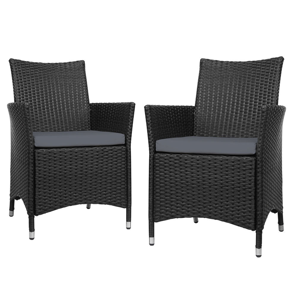 Outdoor Bistro Set Chairs Patio Furniture Dining Wicker Garden Cushion x2 Gardeon