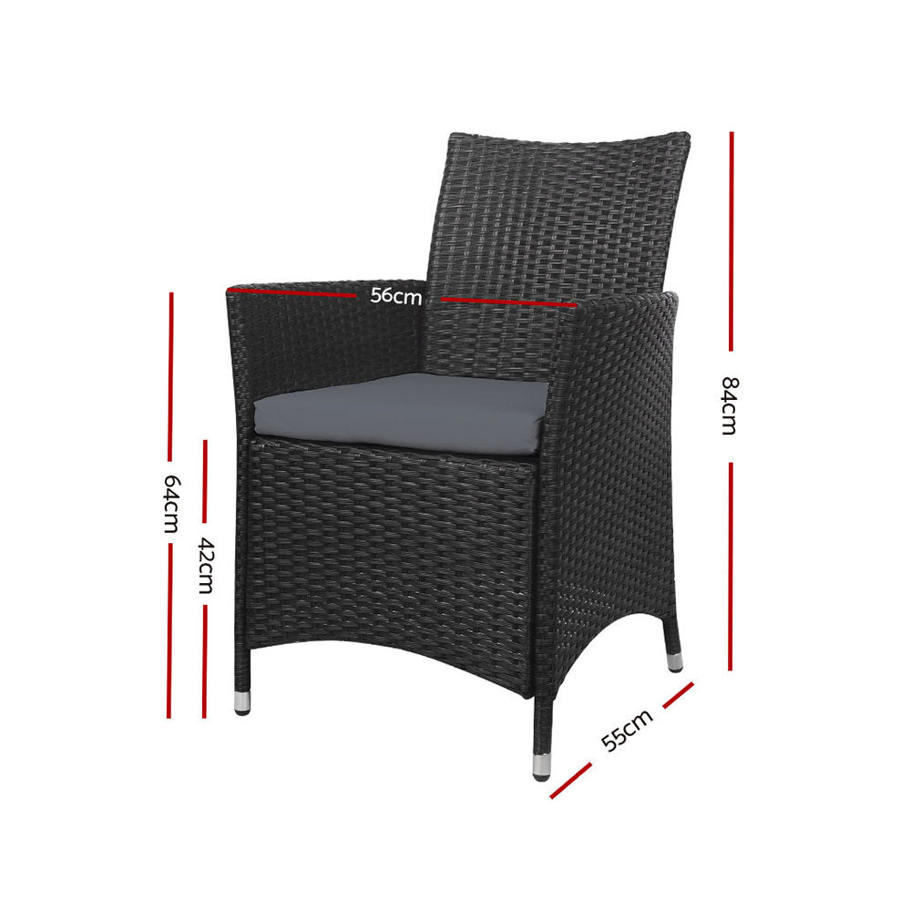 Set of 2 Outdoor Bistro Set Chairs Patio Furniture Dining Wicker Garden Cushion Gardeon