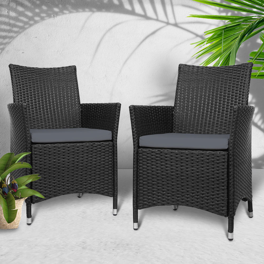 Set of 2 Outdoor Bistro Set Chairs Patio Furniture Dining Wicker Garden Cushion Gardeon