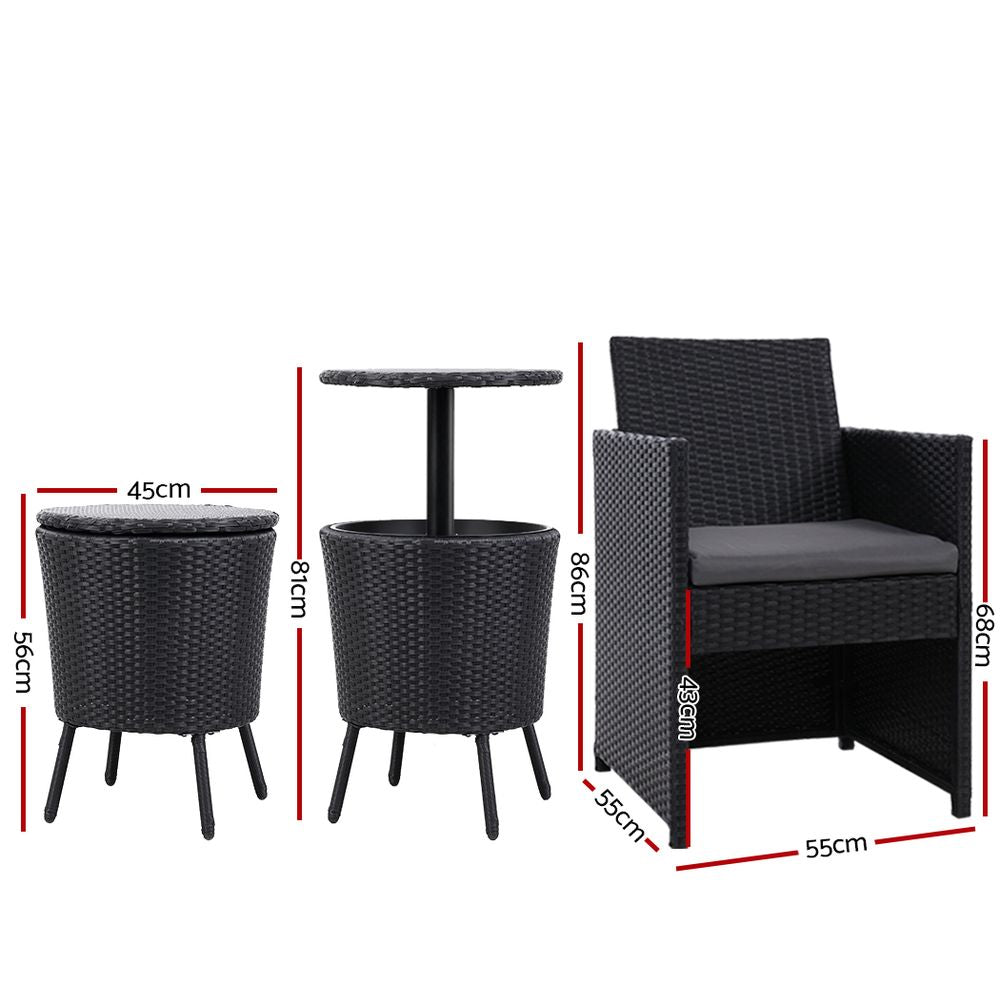 Gardeon Outdoor Furniture Wicker Chairs Bar Table Cooler Ice Bistro Set Bucket Patio Coffee