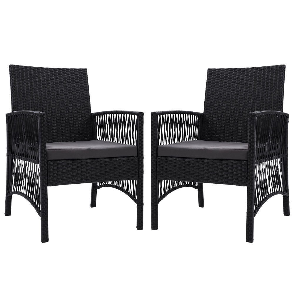 Outdoor Furniture Dining Chairs Rattan Garden Patio Cushion Black x2 Gardeon