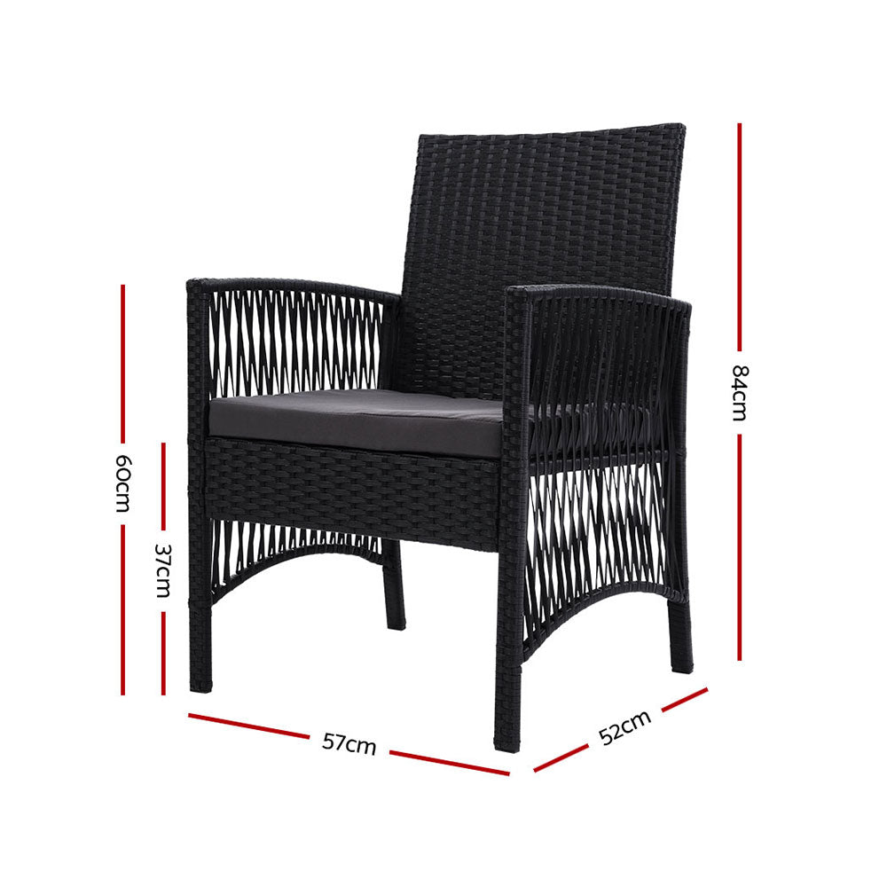 Outdoor Furniture Set of 2 Dining Chairs Wicker Garden Patio Cushion Black Gardeon