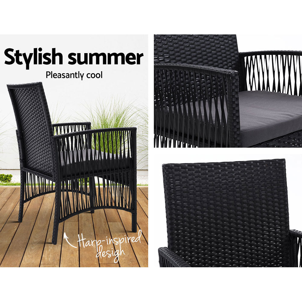 Outdoor Furniture Set of 2 Dining Chairs Wicker Garden Patio Cushion Black Gardeon