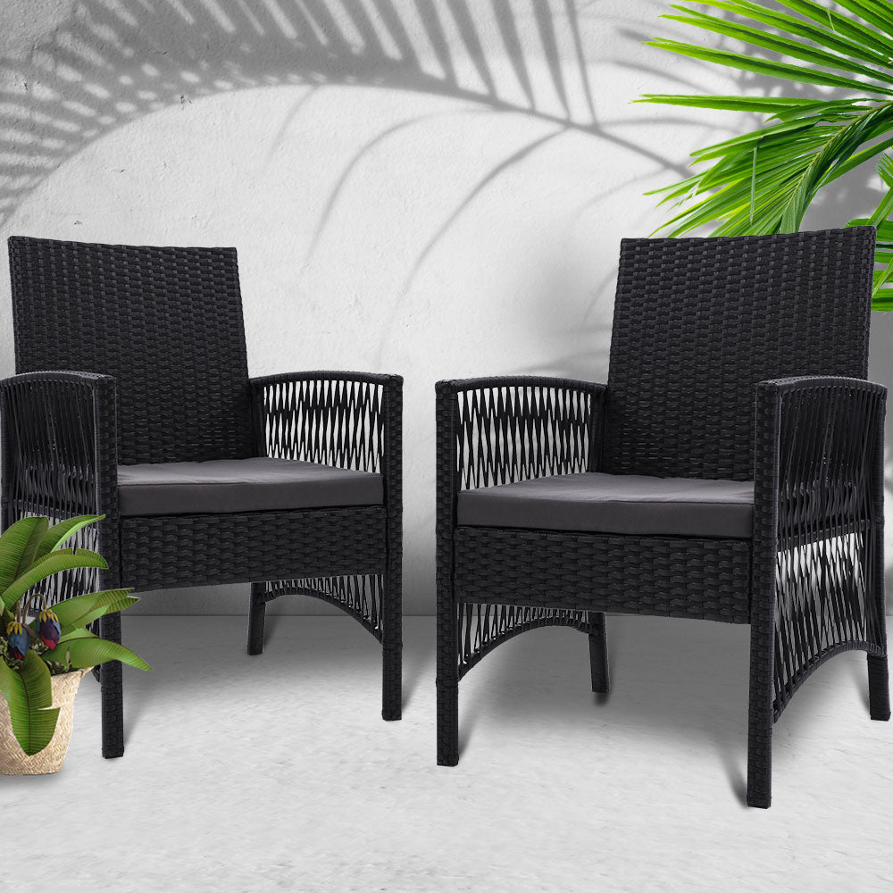 Outdoor Furniture Set of 2 Dining Chairs Wicker Garden Patio Cushion Black Gardeon