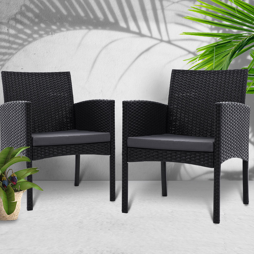 Set of 2 Outdoor Bistro Chairs Patio Furniture Dining Chair Wicker Garden Cushion Gardeon