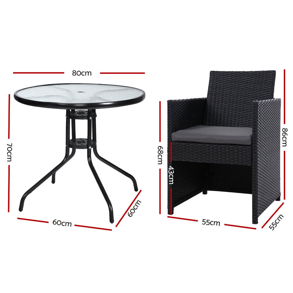 Gardeon Patio Furniture Dining Chairs Table Patio Setting Bistro Set Wicker Tea Coffee Cafe Bar Set