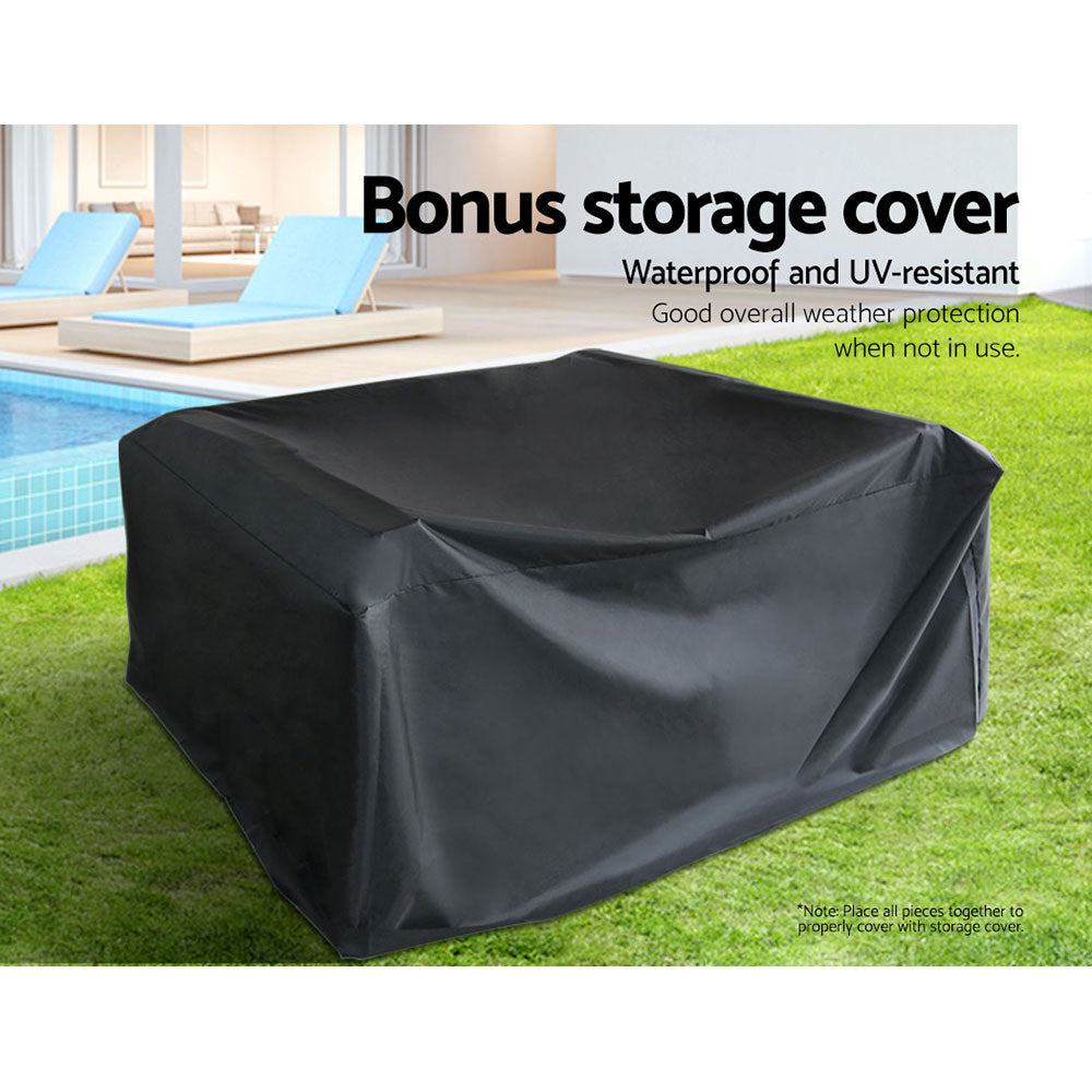 Gardeon Garden Furniture Outdoor Lounge Setting Wicker Sofa Patio Storage Cover Black