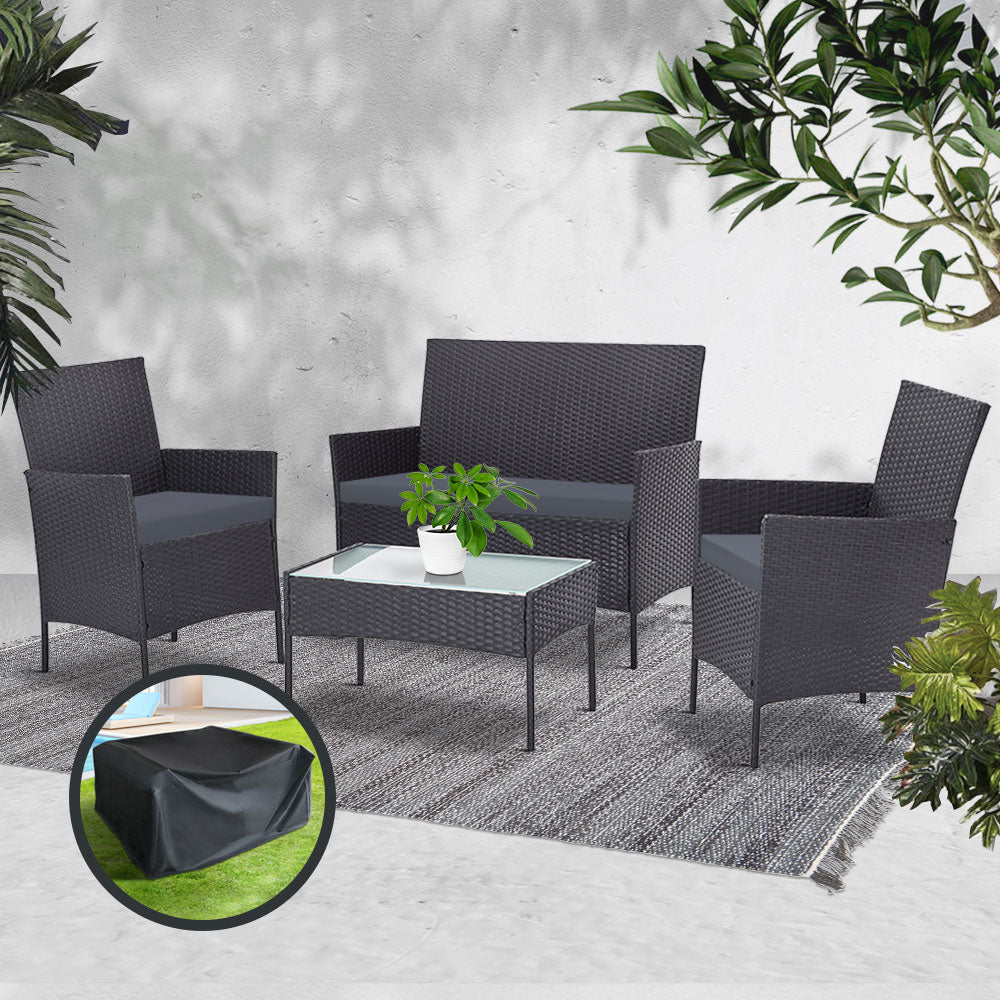 Gardeon Garden Furniture Outdoor Lounge Setting Wicker Sofa Patio Storage cover Grey