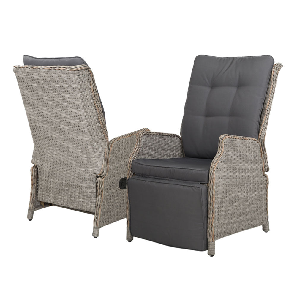 Gardeon Recliner Chairs Outdoor Sun lounge Setting Patio Furniture Wicker Sofa